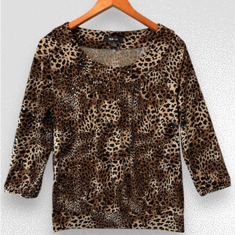 STYLE & CO Animal Print Blouse with Sparkle Size M